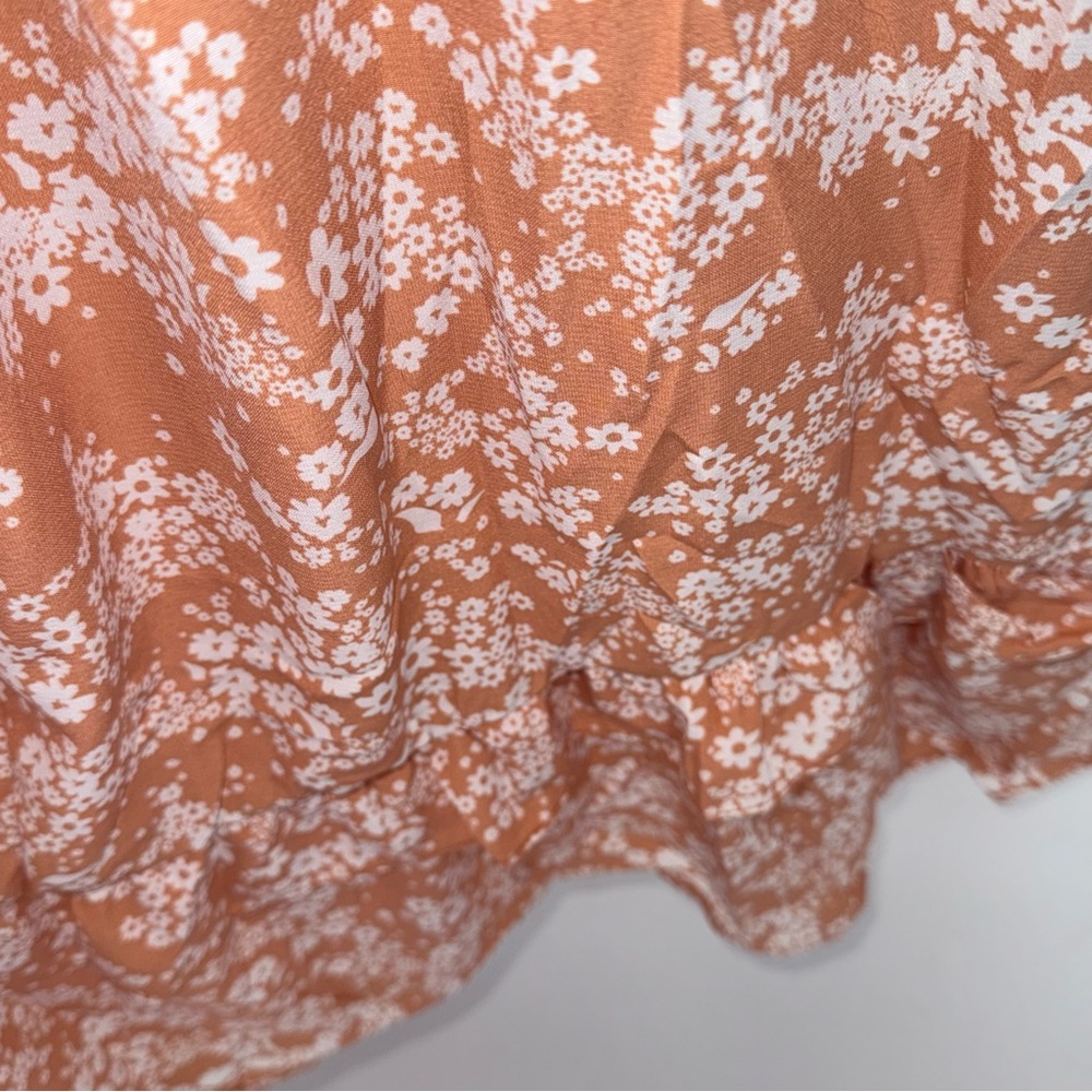 Floral Long Sleeve Dress orange peach and cream Midi bohemian NWT cottagecore L - Picture 8 of 13